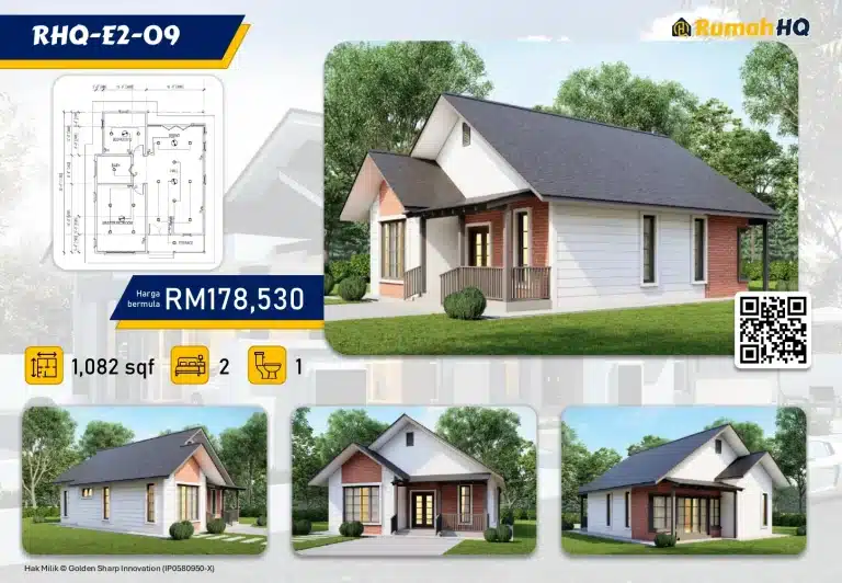 RHQ-E2-09 2 Single-story house design RHQ-E2-09, 1,082 sqft, 2 bedrooms, 1 bathroom, starting price RM178,530.