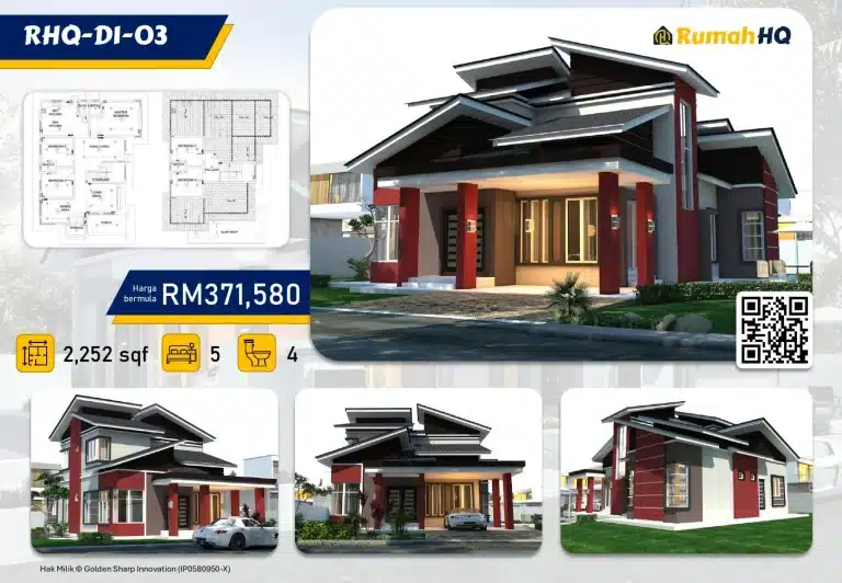 Shocking! 7 Kesilapan Fatal Pemanas Air Yang Boleh Merosakkan Rumah Impian Anda 😱 6 Modern house design with red accents, 5 bedrooms, 4 baths, 2,252 sq ft, priced at RM371,580. Includes floor plan.