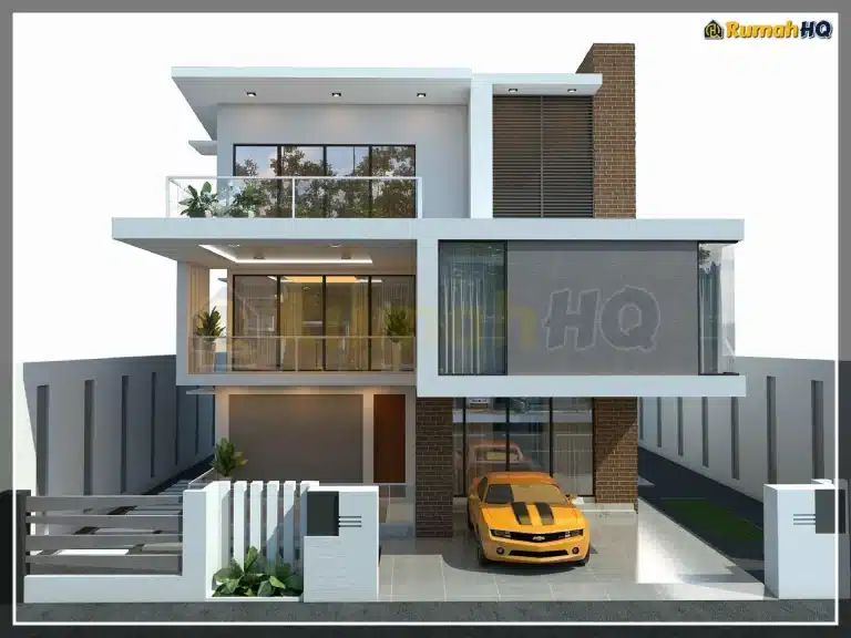 Tak Sangka! Smart Stairs Ini Boleh Jimatkan Bil Elektrik & Elak Kemalangan - Anda Wajib Cuba! 1 Modern three-story house with glass balconies and brick accents, featuring a yellow car parked in the driveway.