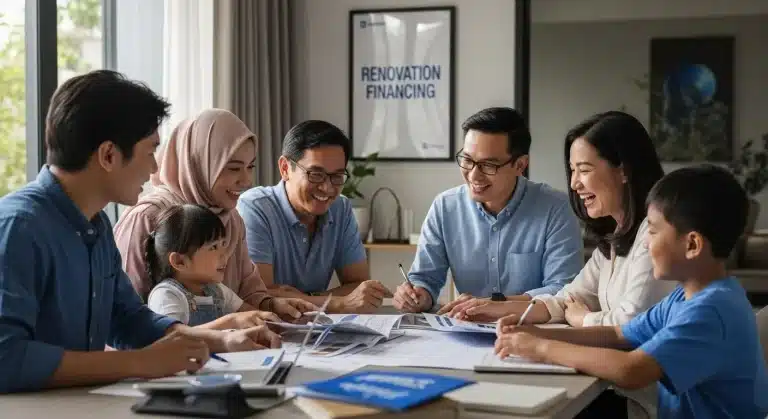 Understanding the Guide to Renovation Financing 2 Family discussing renovation financing options around a table, focused and smiling.