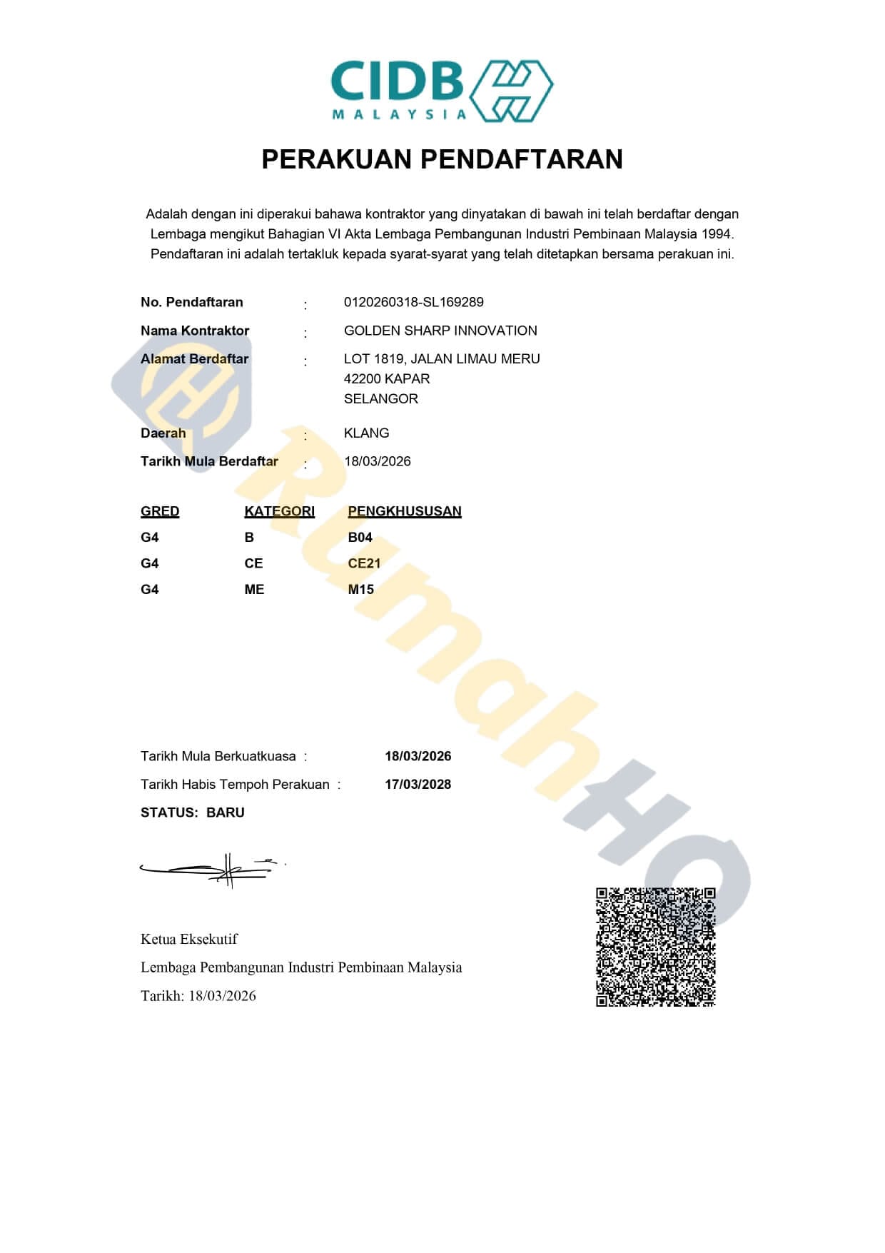 Syarikat 3 Sijil pendaftaran SSM RumahHQ Development Sdn Bhd