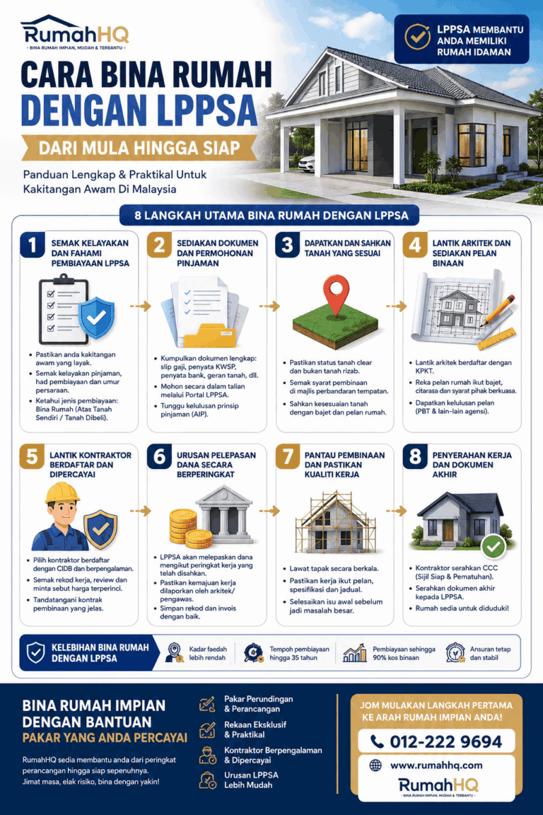 Cara Bina Rumah Dengan LPPSA Dari Mula Hingga Siap: 8 Langkah Wajib Penjawat Awam Elak Loan Lulus Tapi Rumah Tak Jalan! 11 Cara Bina Rumah Dengan LPPSA Dari Mula Hingga Siap 8 Langkah Wajib Penjawat Awam Elak Loan Lulus Tapi Rumah Tak Jalan