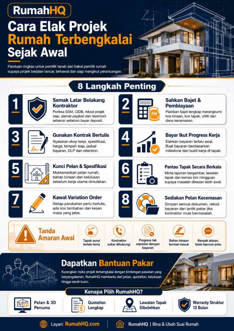 8 Cara Bijak Elak Projek Rumah Terbengkalai Sejak Awal 10 Kos Bina Rumah Terkini 2026 Ramai Pemilik Tanah Terkejut Bila Tahu 8 Perkara Ini Sebelum Mula Projek