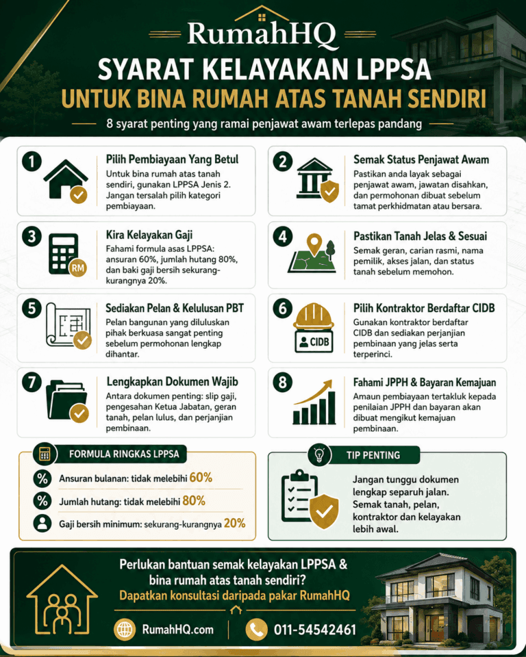Syarat Kelayakan LPPSA Untuk Bina Rumah Atas Tanah Sendiri: 8 Syarat Penting Yang Ramai Penjawat Awam Terlepas Pandang! 18 Syarat Kelayakan LPPSA Untuk Bina Rumah Atas Tanah Sendiri 8 Syarat Penting Yang Ramai Penjawat Awam Terlepas Pandang